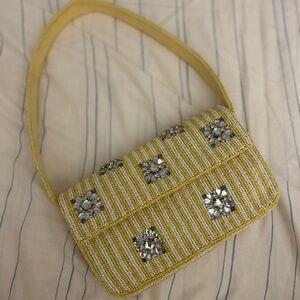 Yellow Beaded Handbag with Crystal Accents